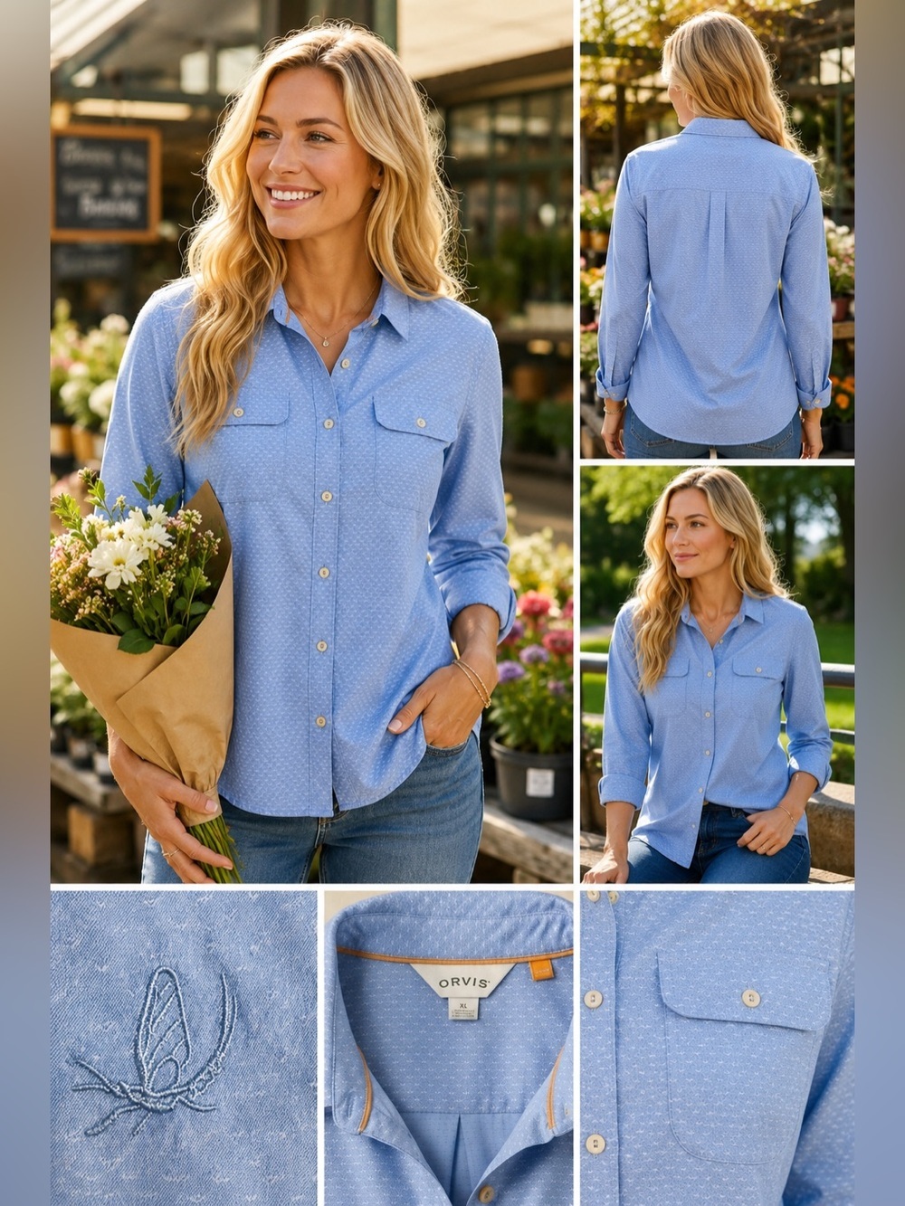 Orvis Light Blue Button-Down Shirt with Front Pockets - Picture 2 of 11